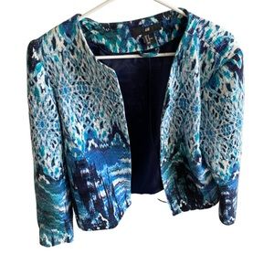 Cropped Blue Printed Blazer